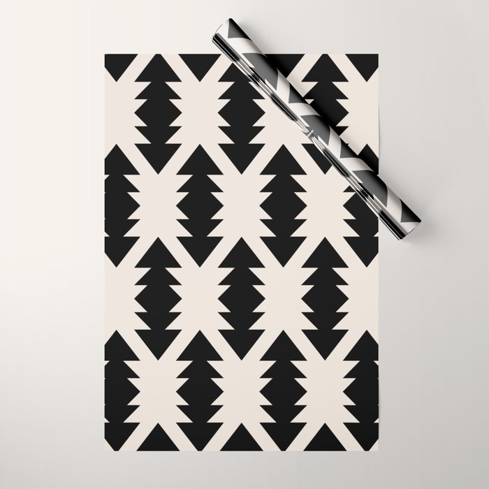 Southwest Criss Cross Pattern in Black and Off White Almond Wrapping Paper Gallery Image 1