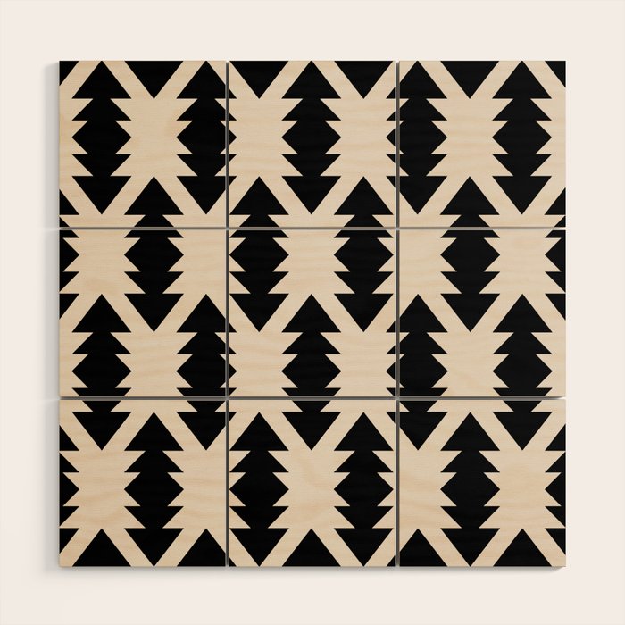 Southwest Criss Cross Pattern in Black and Off White Almond Wood Wall Art Gallery Image 1