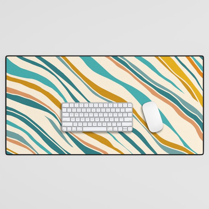  Teal and Gold Ocean Stripes Desk Mat Gallery Image 1