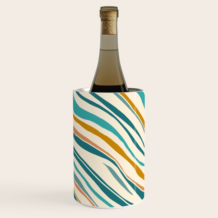  Teal and Gold Ocean Stripes Wine Chiller Gallery Image 2