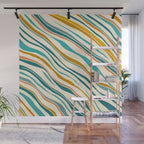  Teal and Gold Ocean Stripes Wall Mural Gallery Image 1