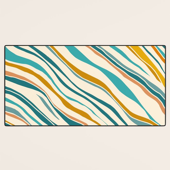  Teal and Gold Ocean Stripes Desk Mat Gallery Image 3