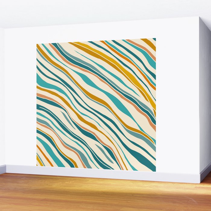  Teal and Gold Ocean Stripes Wall Mural Gallery Image 2