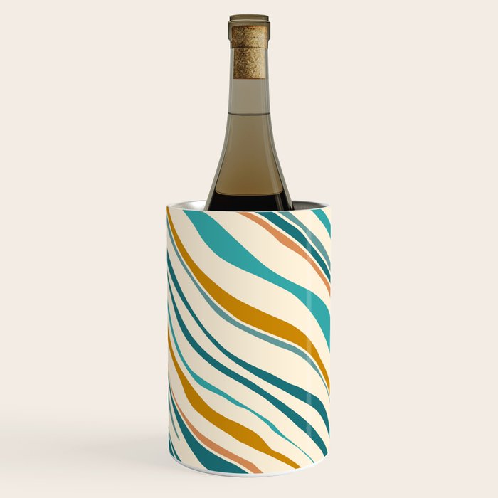  Teal and Gold Ocean Stripes Wine Chiller Gallery Image 1