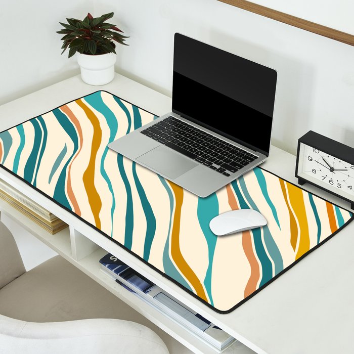  Teal and Gold Ocean Stripes Desk Mat Gallery Image 2