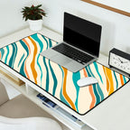  Teal and Gold Ocean Stripes Desk Mat Gallery Image 2