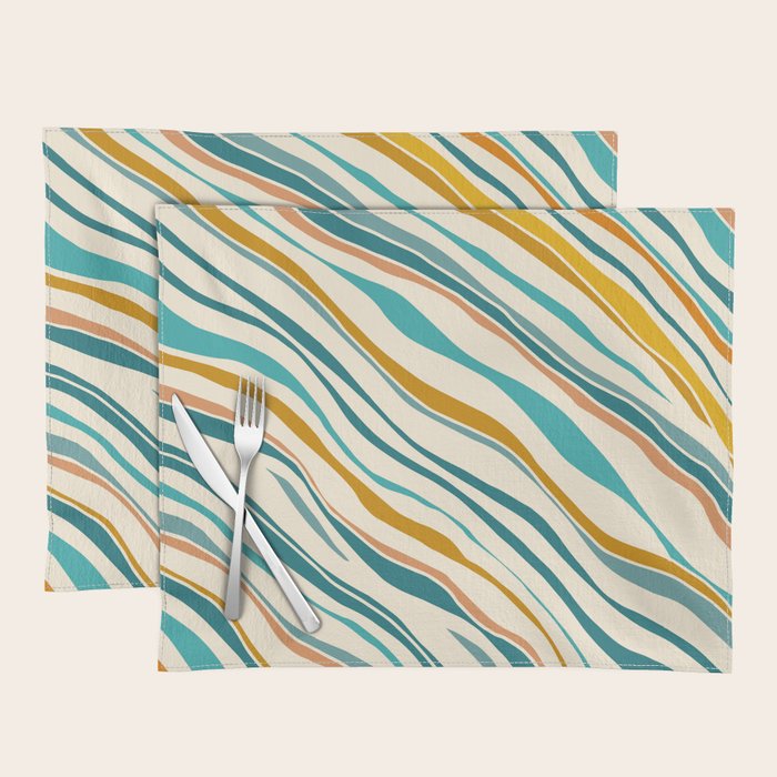  Teal and Gold Ocean Stripes Placemat Gallery Image 1