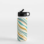  Teal and Gold Ocean Stripes Water Bottle Gallery Image 1