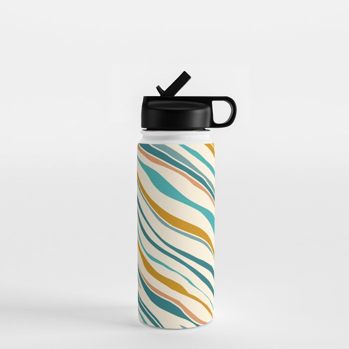  Teal and Gold Ocean Stripes Water Bottle Gallery Image 1
