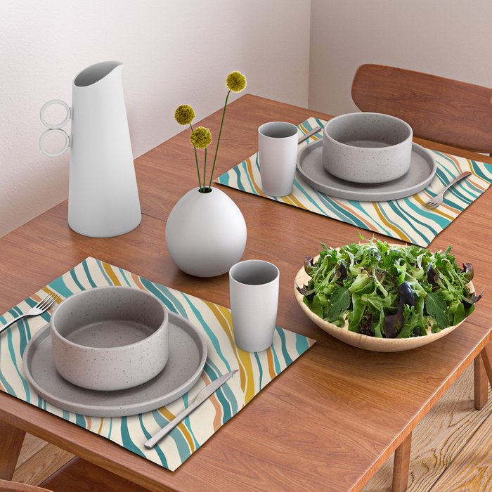  Teal and Gold Ocean Stripes Placemat Gallery Image 2