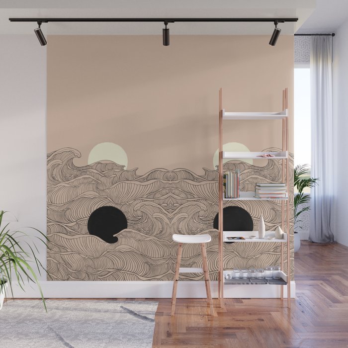 Abstract landscape yin yang moon & sun ocean wave  Wall Mural Gallery Image 1