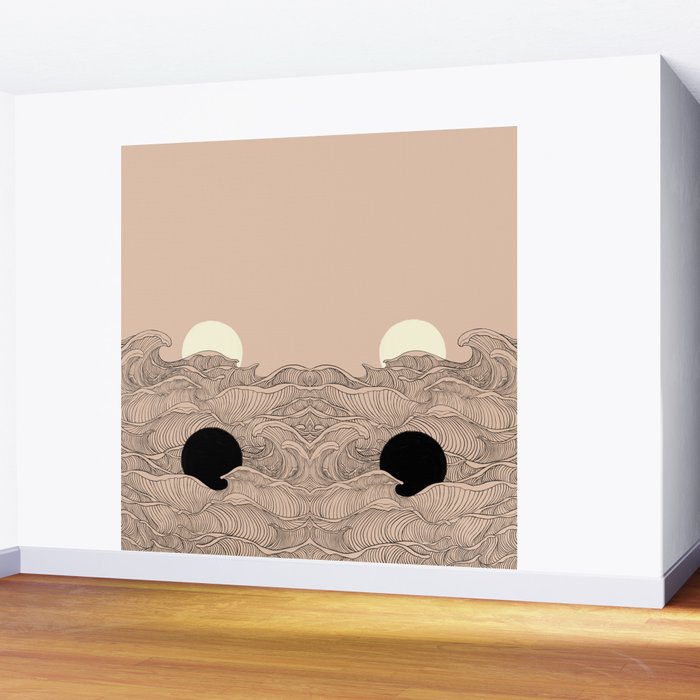 Abstract landscape yin yang moon & sun ocean wave  Wall Mural Gallery Image 2