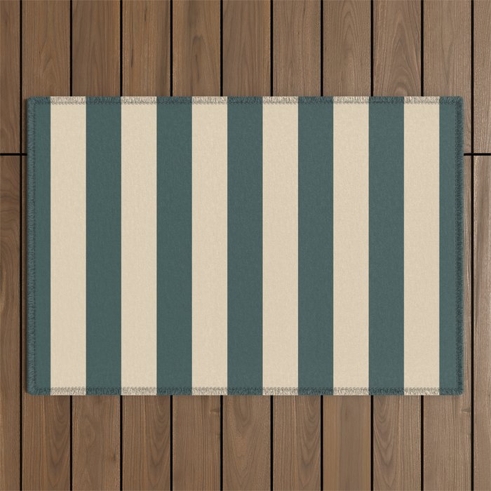 Green And Cream Vertical Stripes Outdoor Rug Gallery Image 1