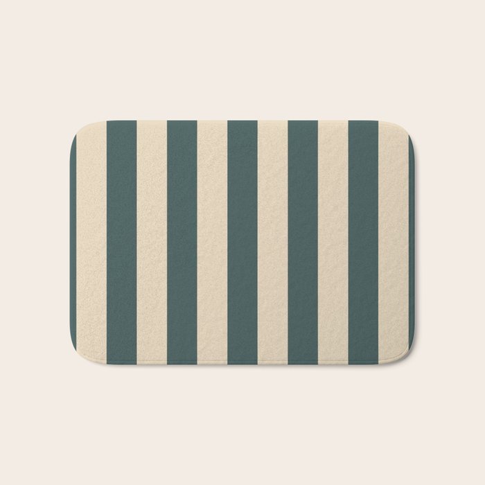 Green And Cream Vertical Stripes Bath Mat Gallery Image 1
