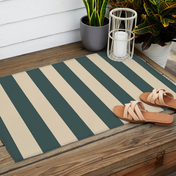 Green And Cream Vertical Stripes Outdoor Rug Gallery Image 2