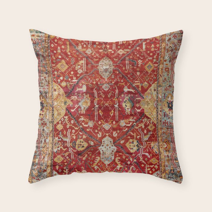 Antique Turkish Oushak Rug Print Throw Pillow Gallery Image 6