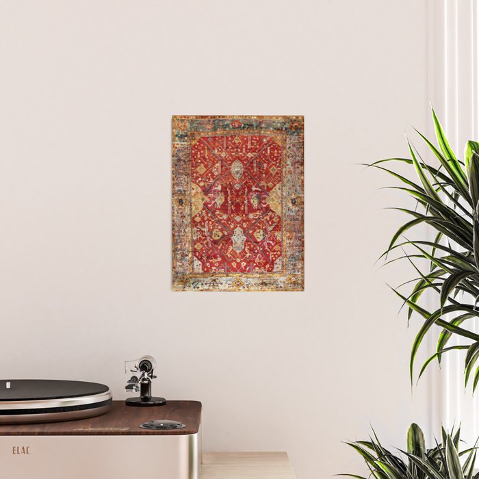 Antique Turkish Oushak Rug Print Poster Gallery Image 2