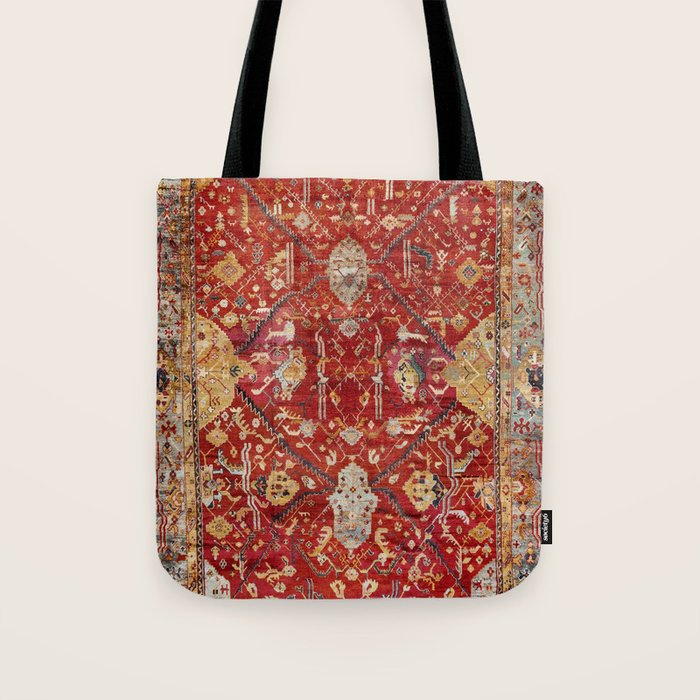 Antique Turkish Oushak Rug Print Tote Bag Gallery Image 1