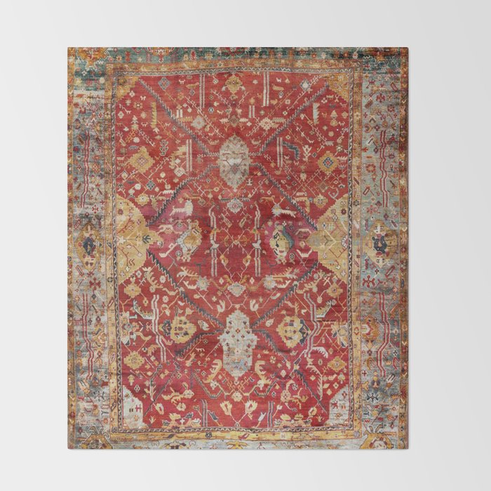 Antique Turkish Oushak Rug Print Throw Blanket Gallery Image 2