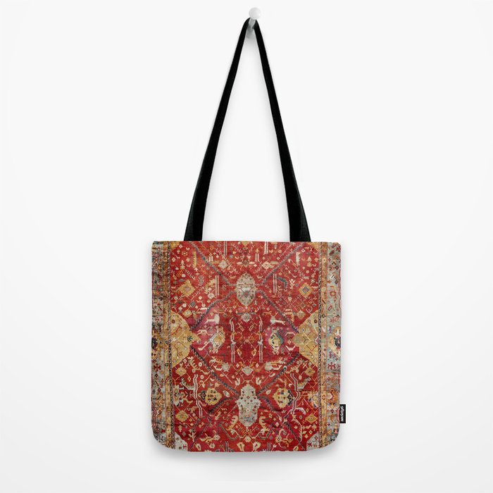 Antique Turkish Oushak Rug Print Tote Bag Gallery Image 2