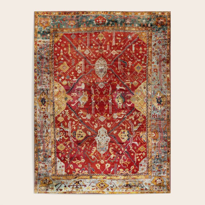 Antique Turkish Oushak Rug Print Poster Gallery Image 4