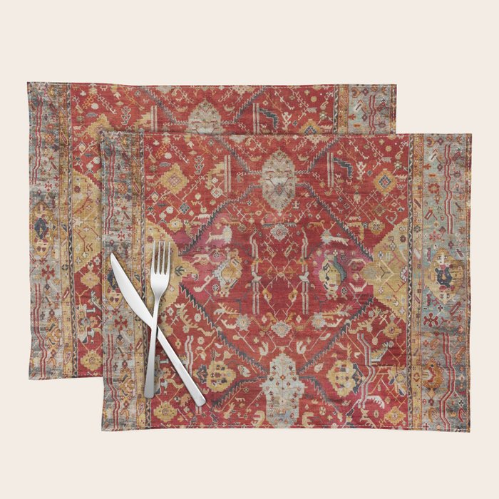 Antique Turkish Oushak Rug Print Placemat Gallery Image 1