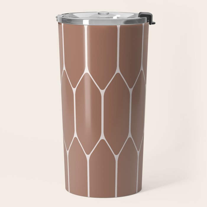Minimalist Geometric Long Honeycomb Mocha Brown Pattern Travel Mug Gallery Image 2