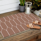 Minimalist Geometric Long Honeycomb Mocha Brown Pattern Outdoor Rug Gallery Image 2