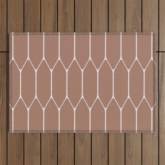 Minimalist Geometric Long Honeycomb Mocha Brown Pattern Outdoor Rug Gallery Image 1