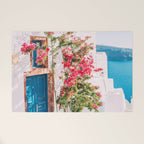 Blue Door in Santorini - Greece Travel Photography - Summer Island Welcome Mat Gallery Image 1
