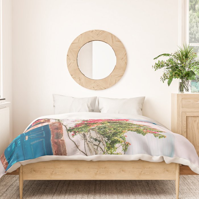 Blue Door in Santorini - Greece Travel Photography - Summer Island Duvet Cover Gallery Image 3