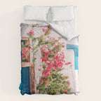 Blue Door in Santorini - Greece Travel Photography - Summer Island Comforter Gallery Image 6