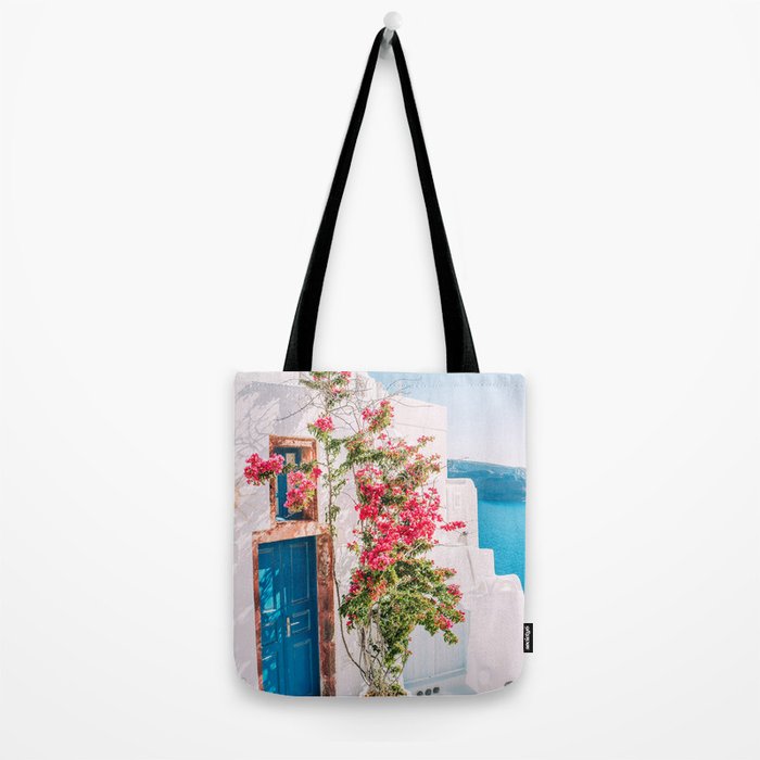 Blue Door in Santorini - Greece Travel Photography - Summer Island Tote Bag Gallery Image 2