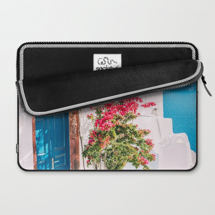 Blue Door in Santorini - Greece Travel Photography - Summer Island Laptop Sleeve Gallery Image 2