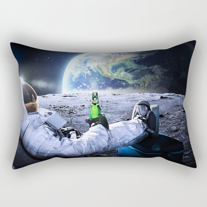 Astronaut on the Moon with beer Rectangular Pillow Gallery Image 1