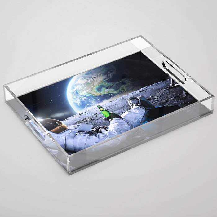 Astronaut on the Moon with beer Acrylic Tray Gallery Image 1