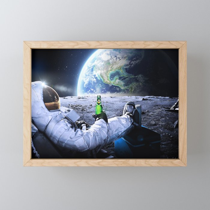Astronaut on the Moon with beer Mini Art Print Gallery Image 1