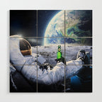 Astronaut on the Moon with beer Wood Wall Art Gallery Image 1