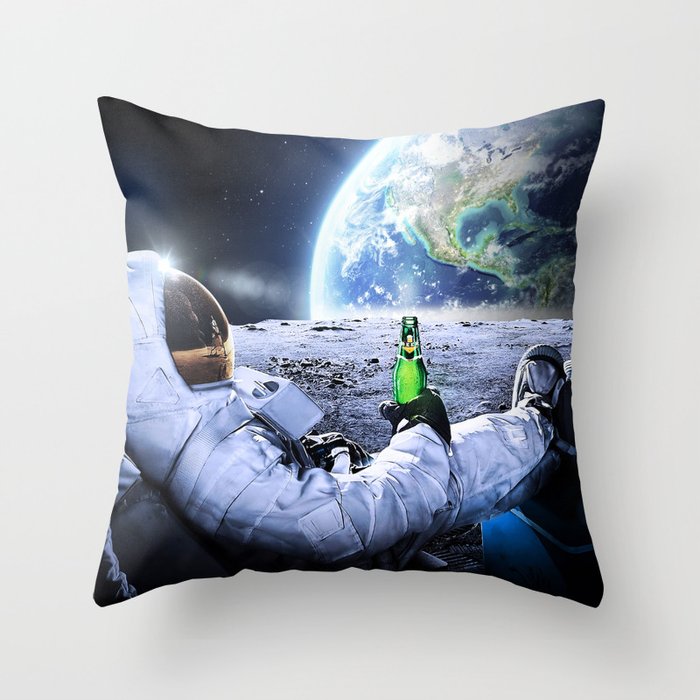 Astronaut on the Moon with beer Throw Pillow Gallery Image 6