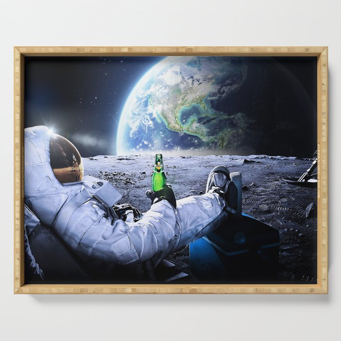 Astronaut on the Moon with beer Serving Tray Gallery Image 1