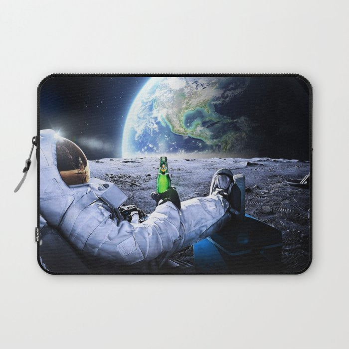 Astronaut on the Moon with beer Laptop Sleeve Gallery Image 1
