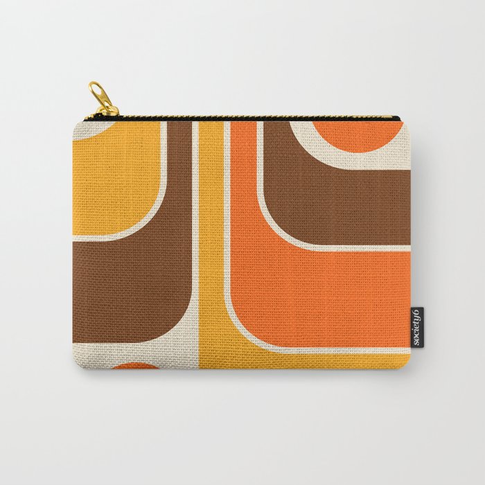 Retro 70s Style Geometric Design 664 Autumn Orange Yellow and Brown Carry All Pouch Gallery Image 1