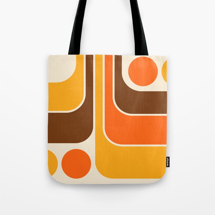 Retro 70s Style Geometric Design 664 Autumn Orange Yellow and Brown Tote Bag Gallery Image 1