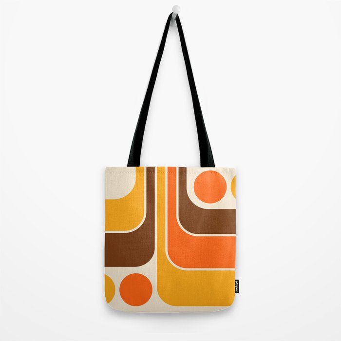 Retro 70s Style Geometric Design 664 Autumn Orange Yellow and Brown Tote Bag Gallery Image 2