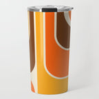 Retro 70s Style Geometric Design 664 Autumn Orange Yellow and Brown Travel Mug Gallery Image 1