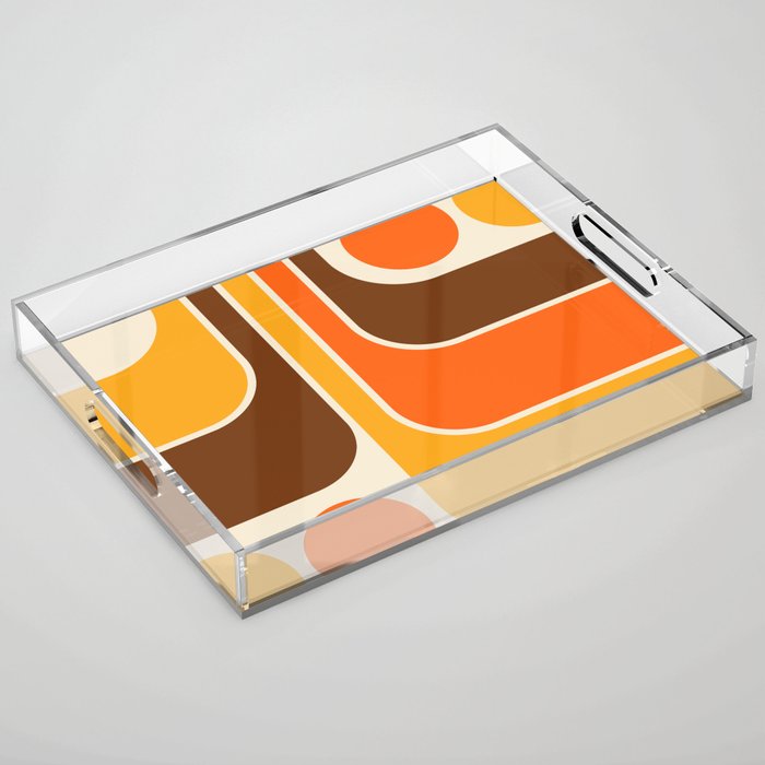 Retro 70s Style Geometric Design 664 Autumn Orange Yellow and Brown Acrylic Tray Gallery Image 1