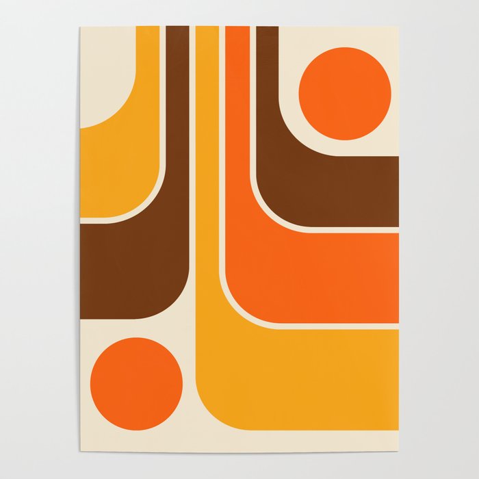 Retro 70s Style Geometric Design 664 Autumn Orange Yellow and Brown Poster Gallery Image 1