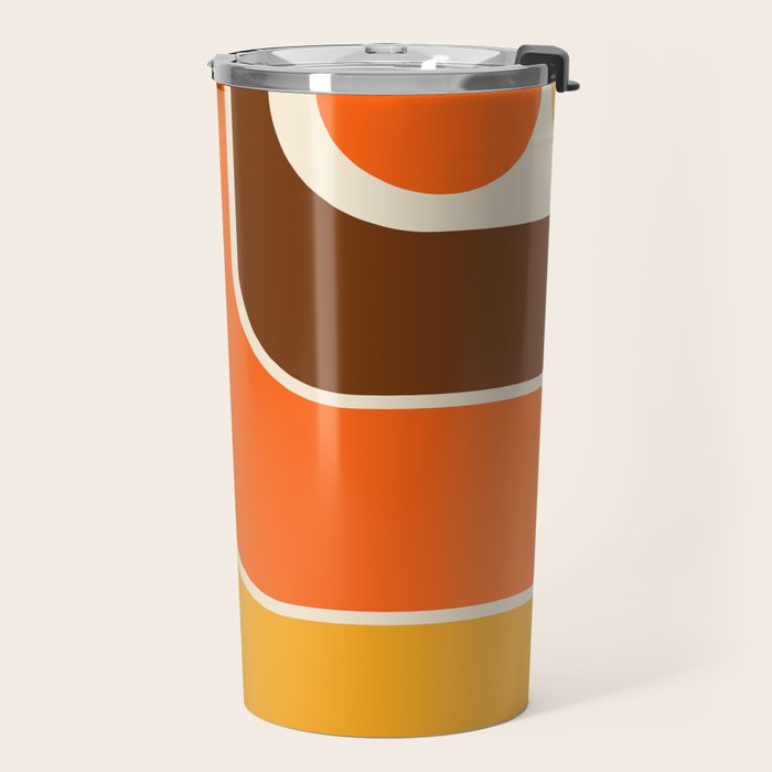 Retro 70s Style Geometric Design 664 Autumn Orange Yellow and Brown Travel Mug Gallery Image 2