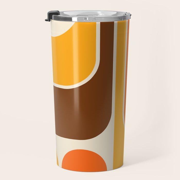 Retro 70s Style Geometric Design 664 Autumn Orange Yellow and Brown Travel Mug Gallery Image 3