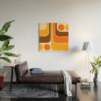 Retro 70s Style Geometric Design 664 Autumn Orange Yellow and Brown Wood Wall Art Gallery Image 2